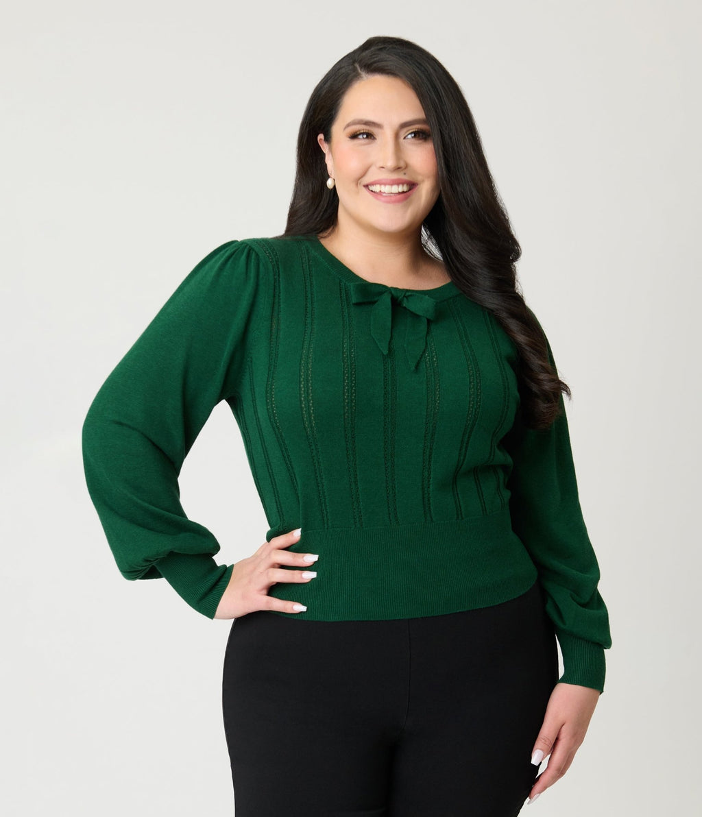 Royal Monk Green Bow Sweater - Unique Vintage - Womens, TOPS, SWEATERS