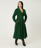 Royal Monk Green & Brown Fur Martha Swing Coat - Unique Vintage - Womens, TOPS, OUTERWEAR