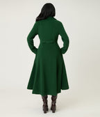 Royal Monk Green & Brown Fur Martha Swing Coat - Unique Vintage - Womens, TOPS, OUTERWEAR
