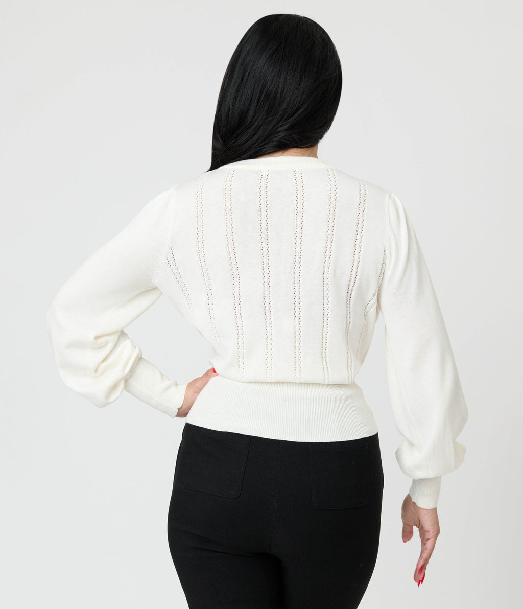 Royal Monk Ivory Bow Sweater - Unique Vintage - Womens, TOPS, SWEATERS