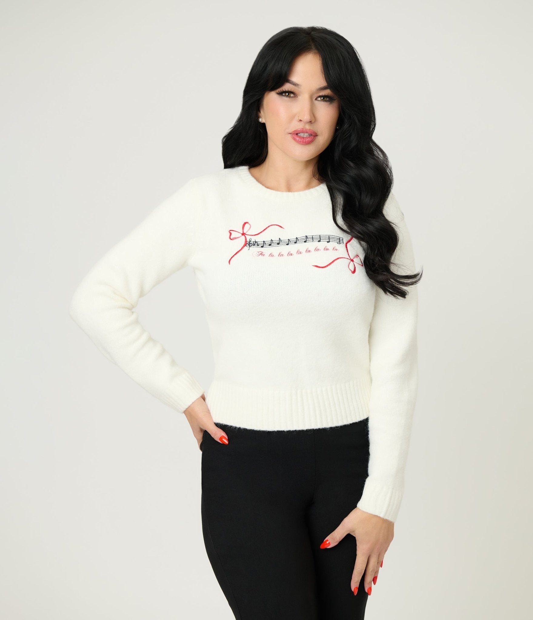 Royal Monk Ivory Christmas Carol Sweater - Unique Vintage - Womens, TOPS, SWEATERS