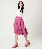 Royal Monk Light Pink Book Club Swing Skirt - Unique Vintage - Womens, BOTTOMS, SKIRTS