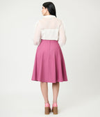 Royal Monk Light Pink Book Club Swing Skirt - Unique Vintage - Womens, BOTTOMS, SKIRTS