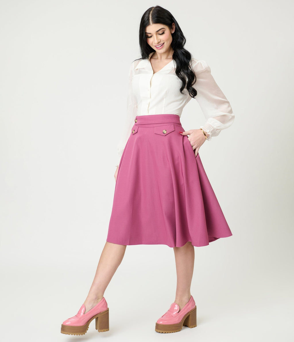 Royal Monk Light Pink Book Club Swing Skirt - Unique Vintage - Womens, BOTTOMS, SKIRTS