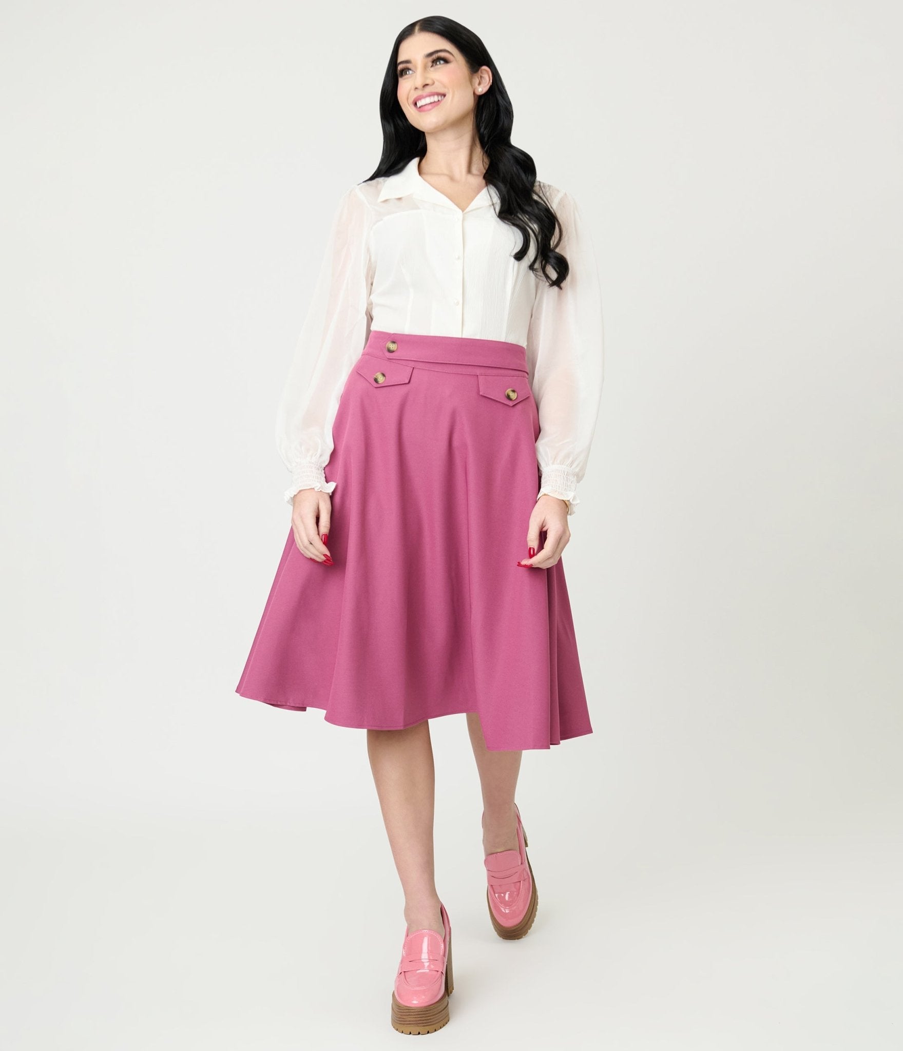 Royal Monk Light Pink Book Club Swing Skirt - Unique Vintage - Womens, BOTTOMS, SKIRTS