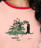 Royal Monk Pink Holiday Cats Sweater - Unique Vintage - Womens, TOPS, SWEATERS