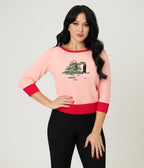 Royal Monk Pink Holiday Cats Sweater - Unique Vintage - Womens, TOPS, SWEATERS