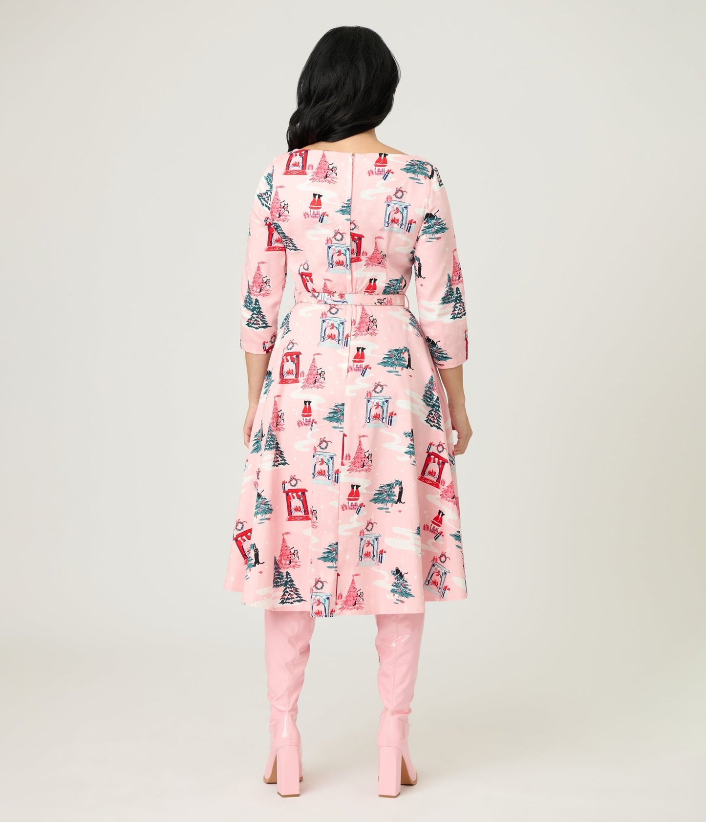 Royal Monk Pink Holiday Print Cotton Swing Dress - Unique Vintage - Womens, DRESSES, SWING