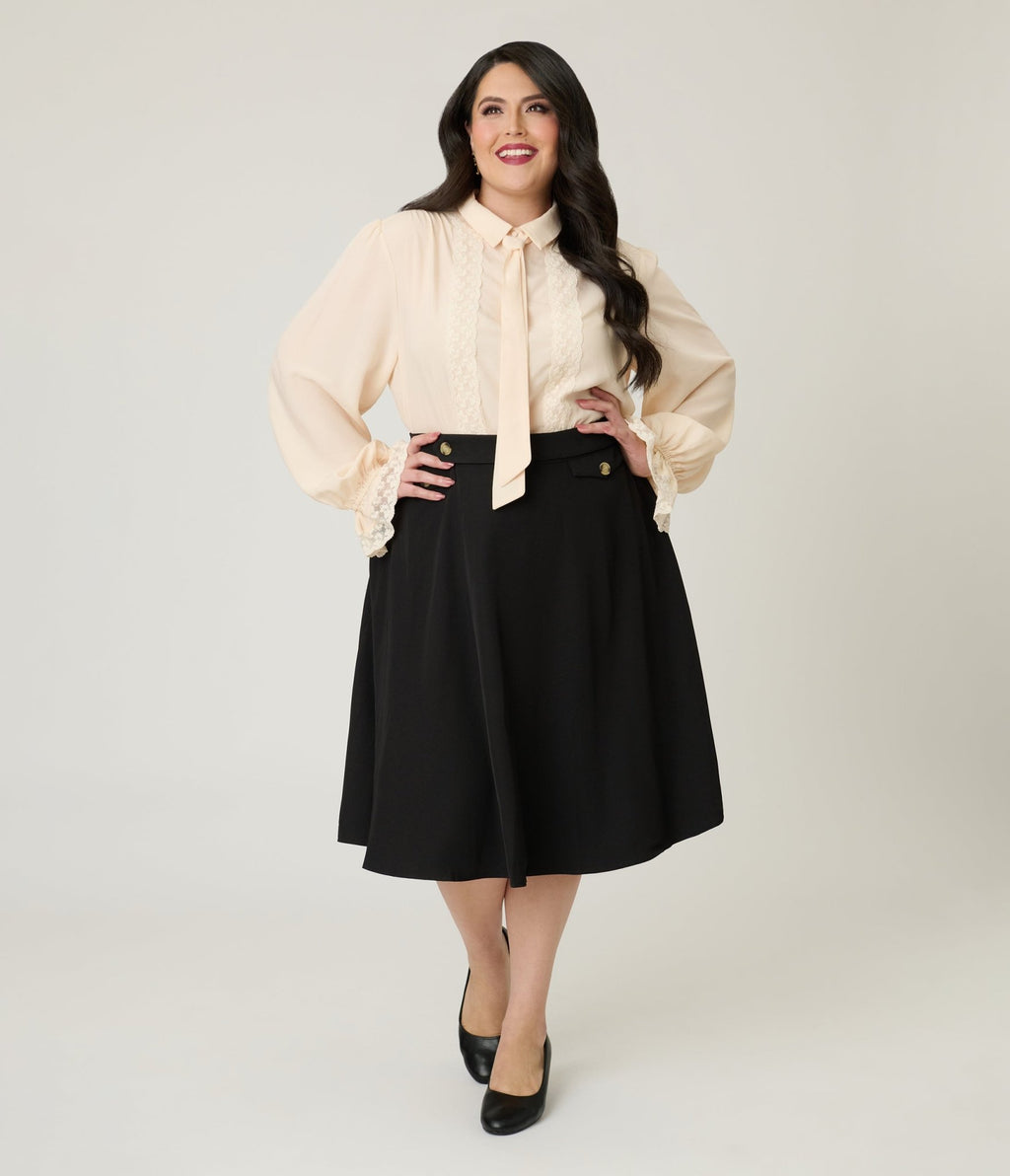 Royal Monk Plus Size Black Book Club Swing Skirt - Unique Vintage - Womens, BOTTOMS, SKIRTS
