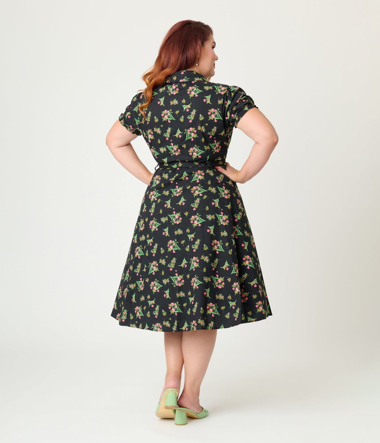 Royal Monk Plus Size Black & Pink Floral Star Jules Flare Dress - Unique Vintage - Womens, DRESSES, SWING