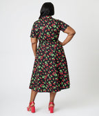 Royal Monk Plus Size Black & Red Cherries Darla Swing Dress - Unique Vintage - Womens, DRESSES, SWING