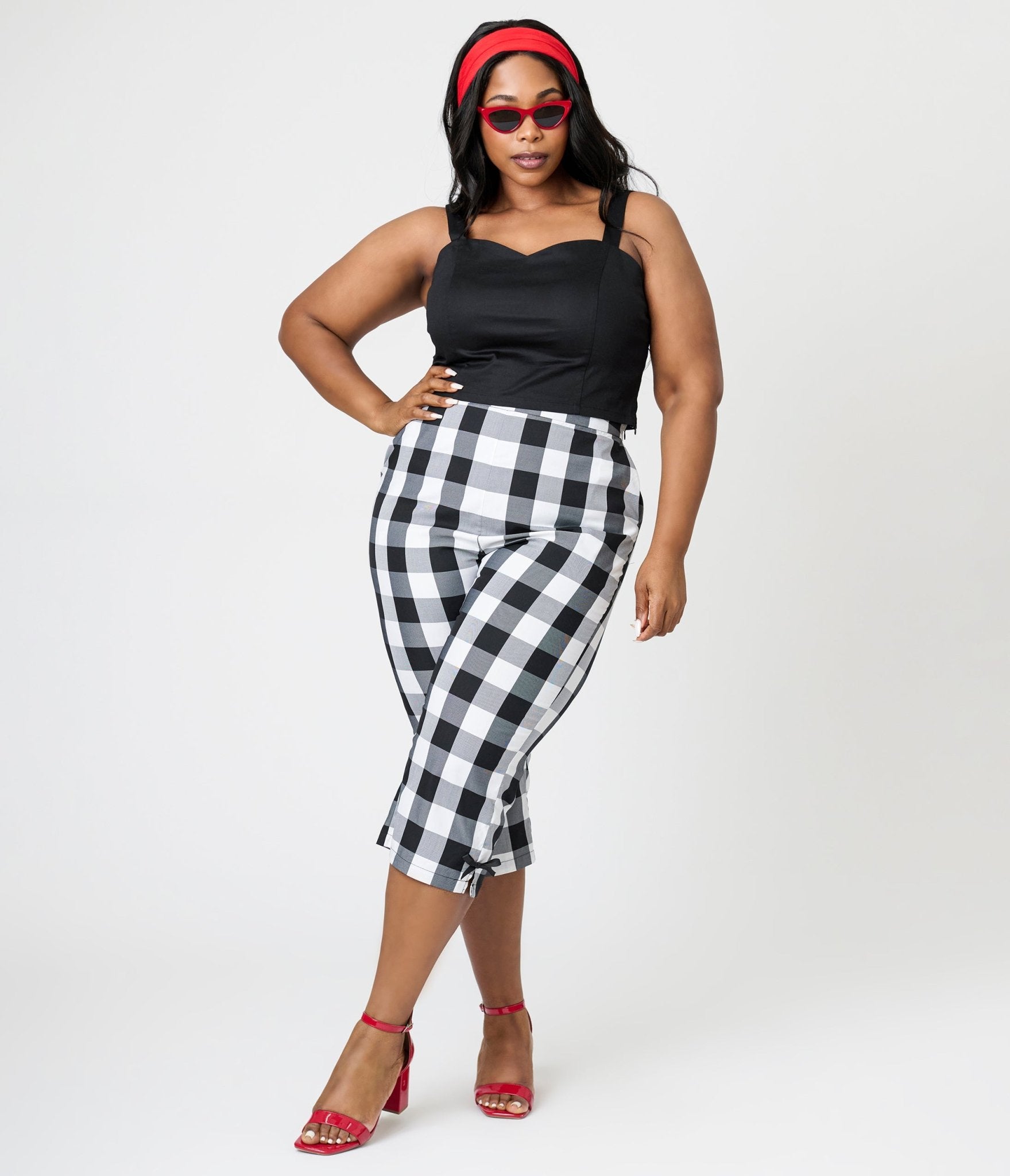 Royal Monk Plus Size Black & White Gingham Esme Capri Pants - Unique Vintage - Womens, BOTTOMS, PANTS