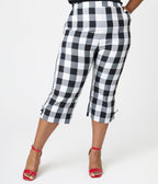 Royal Monk Plus Size Black & White Gingham Esme Capri Pants - Unique Vintage - Womens, BOTTOMS, PANTS