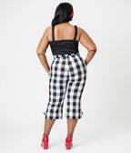 Royal Monk Plus Size Black & White Gingham Esme Capri Pants - Unique Vintage - Womens, BOTTOMS, PANTS