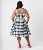 Royal Monk Plus Size Black & White Gingham June Swing Dress - Unique Vintage - Womens, DRESSES, SWING