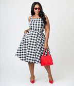 Royal Monk Plus Size Black & White Gingham June Swing Dress - Unique Vintage - Womens, DRESSES, SWING