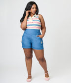 Royal Monk Plus Size Blue & Pink Striped Swallow Zelda Knit Top - Unique Vintage - Womens, TOPS, SHIRTS