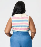Royal Monk Plus Size Blue & Pink Striped Swallow Zelda Knit Top - Unique Vintage - Womens, TOPS, SHIRTS