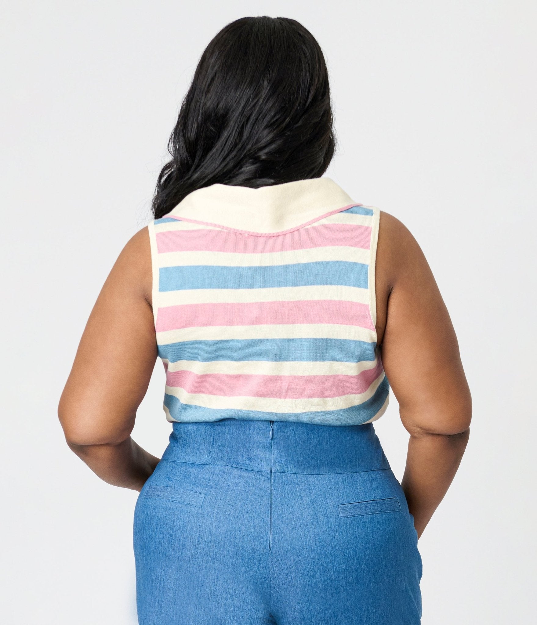 Royal Monk Plus Size Blue & Pink Striped Swallow Zelda Knit Top - Unique Vintage - Womens, TOPS, SHIRTS