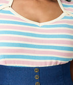 Royal Monk Plus Size Blue & Pink Striped Vivian Knit Top - Unique Vintage - Womens, TOPS, SHIRTS