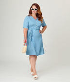 Royal Monk Plus Size Blue & White Polka Dot Ellen Swing Dress - Unique Vintage - Womens, DRESSES, SWING