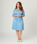 Royal Monk Plus Size Blue & White Polka Dot Ellen Swing Dress - Unique Vintage - Womens, DRESSES, SWING