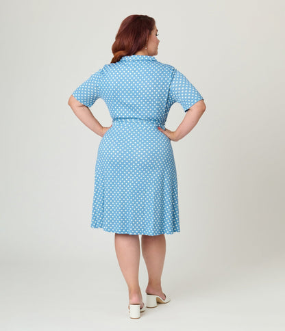 Royal Monk Plus Size Blue & White Polka Dot Ellen Swing Dress - Unique Vintage - Womens, DRESSES, SWING