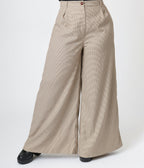 Royal Monk Plus Size Brown Houndstooth Eliza Trousers - Unique Vintage - Womens, BOTTOMS, PANTS