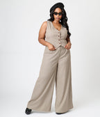Royal Monk Plus Size Brown Houndstooth Eliza Trousers - Unique Vintage - Womens, BOTTOMS, PANTS