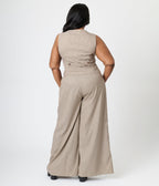 Royal Monk Plus Size Brown Houndstooth Eliza Trousers - Unique Vintage - Womens, BOTTOMS, PANTS