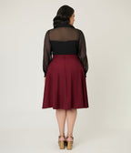 Royal Monk Plus Size Burgundy Book Club Swing Skirt - Unique Vintage - Womens, BOTTOMS, SKIRTS