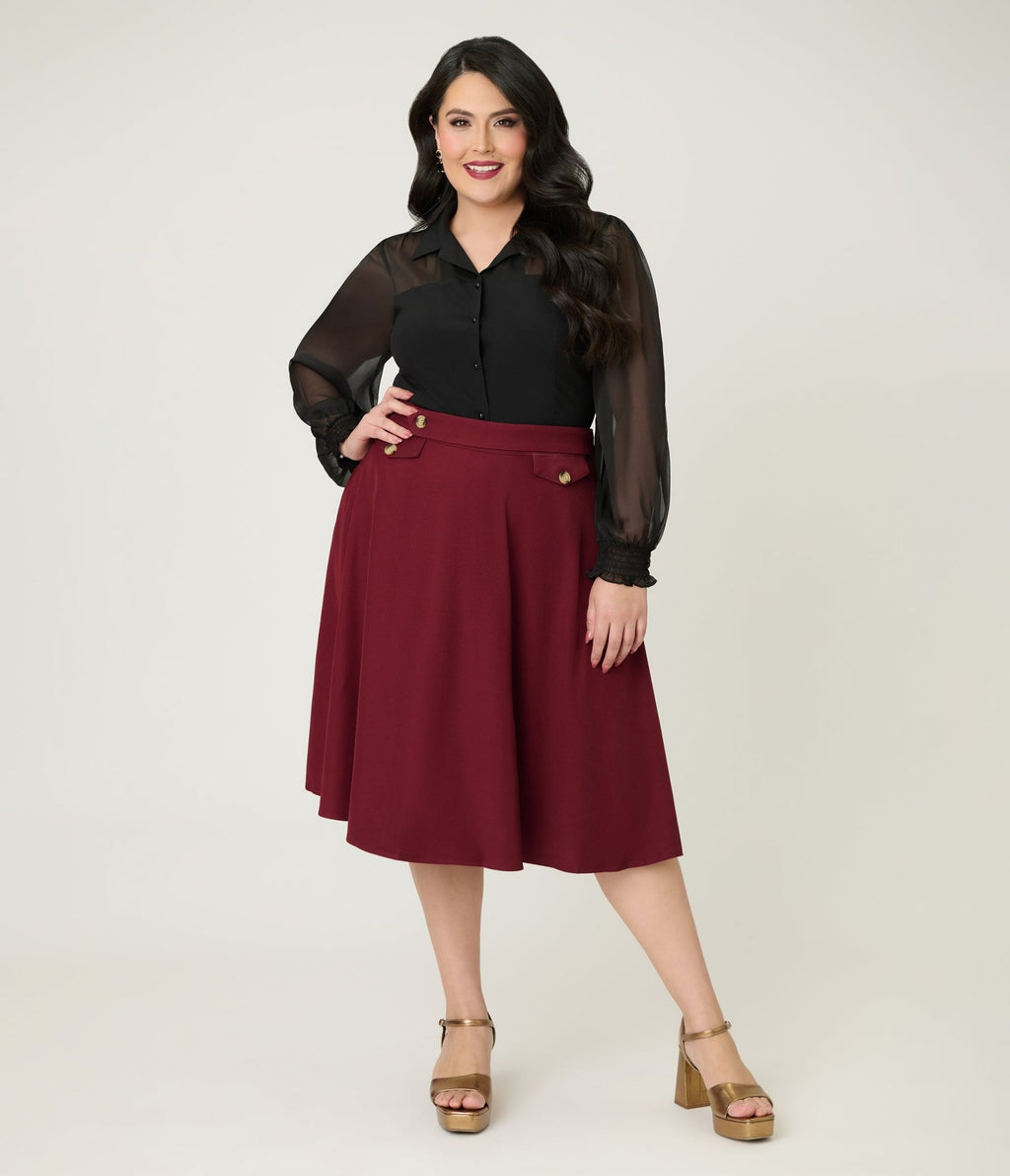 Royal Monk Plus Size Burgundy Book Club Swing Skirt - Unique Vintage - Womens, BOTTOMS, SKIRTS