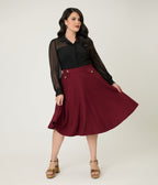 Royal Monk Plus Size Burgundy Book Club Swing Skirt - Unique Vintage - Womens, BOTTOMS, SKIRTS