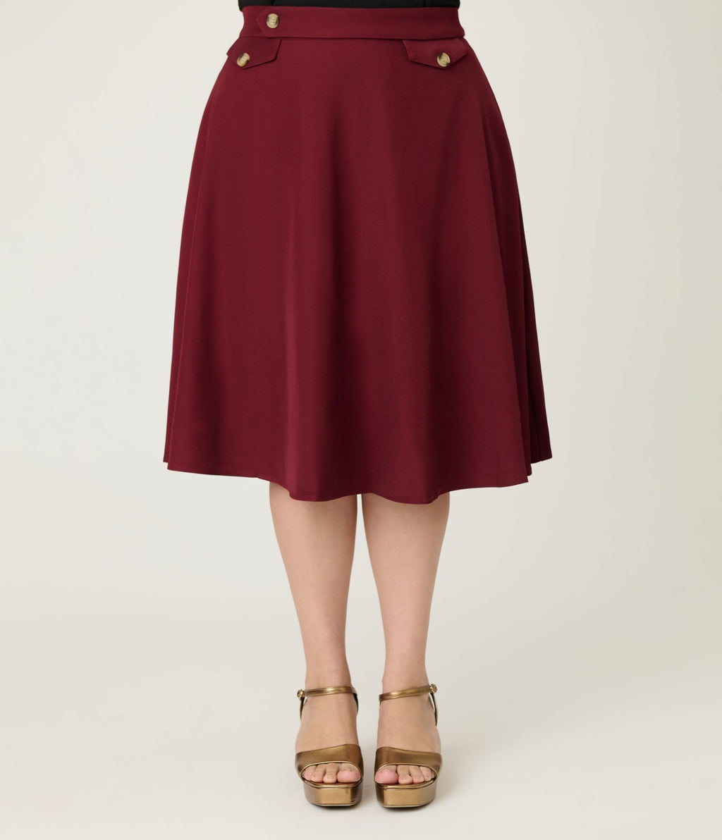Royal Monk Plus Size Burgundy Book Club Swing Skirt - Unique Vintage - Womens, BOTTOMS, SKIRTS