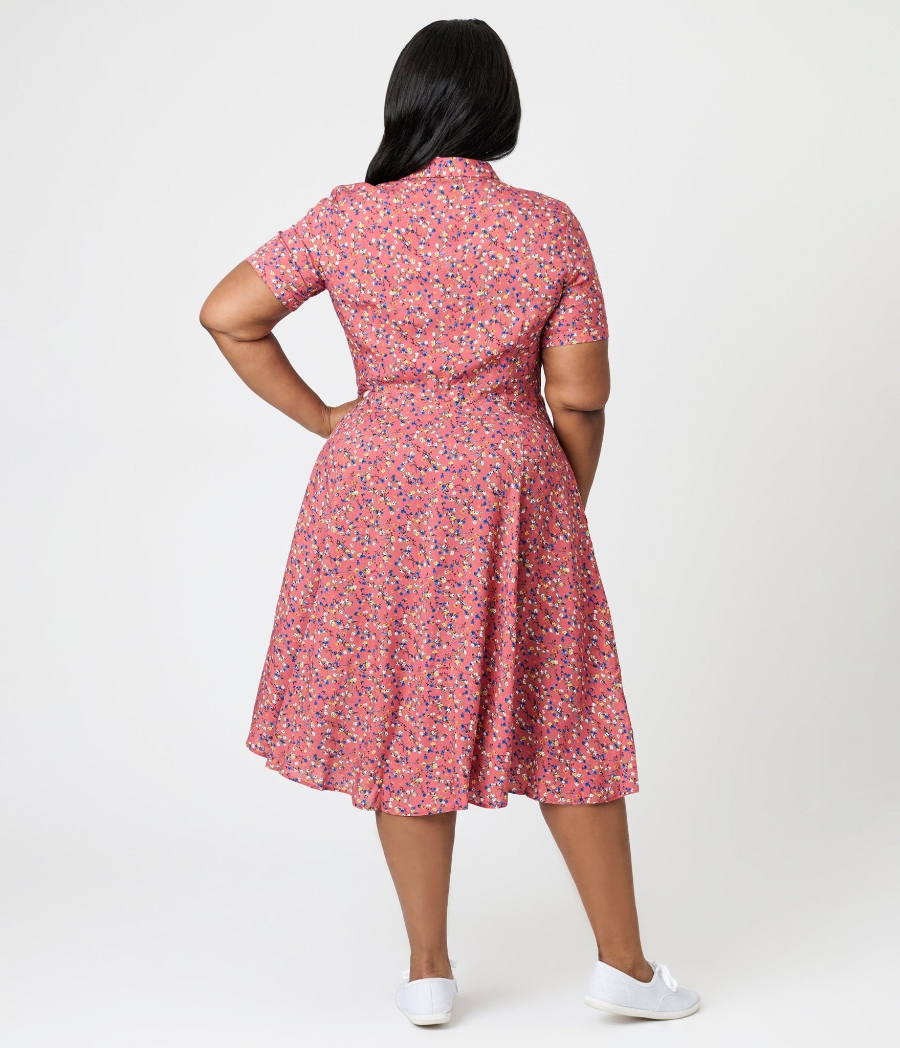 Royal Monk Plus Size Coral Spring Floral Midi Dress - Unique Vintage - Womens, DRESSES, SWING