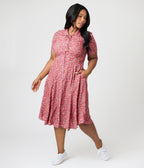 Royal Monk Plus Size Coral Spring Floral Midi Dress - Unique Vintage - Womens, DRESSES, SWING