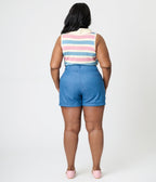Royal Monk Plus Size Denim Blue Swallows Millie Shorts - Unique Vintage - Womens, BOTTOMS, SHORTS
