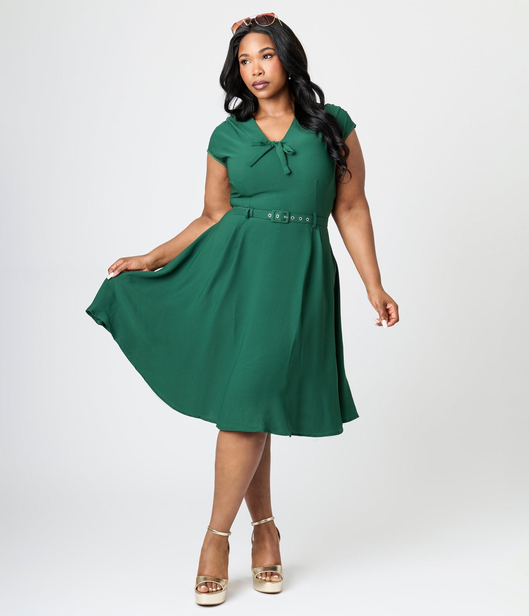 Royal Monk Plus Size Green Chiffon Holly Swing Dress - Unique Vintage - Womens, DRESSES, SWING