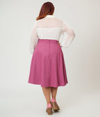 Royal Monk Plus Size Light Pink Book Club Swing Skirt - Unique Vintage - Womens, BOTTOMS, SKIRTS