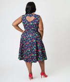 Royal Monk Plus Size Navy Cherry Heart Nora Swing Dress - Unique Vintage - Womens, DRESSES, SWING