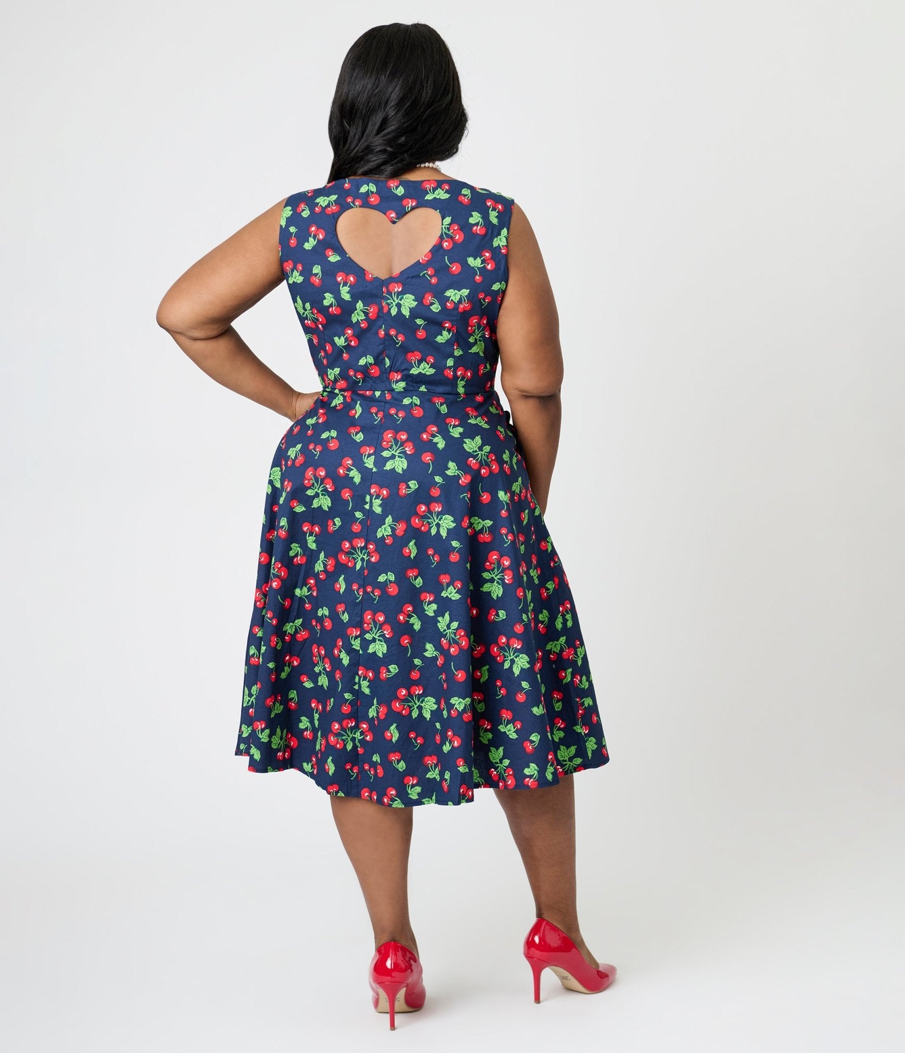 Royal Monk Plus Size Navy Cherry Heart Nora Swing Dress - Unique Vintage - Womens, DRESSES, SWING