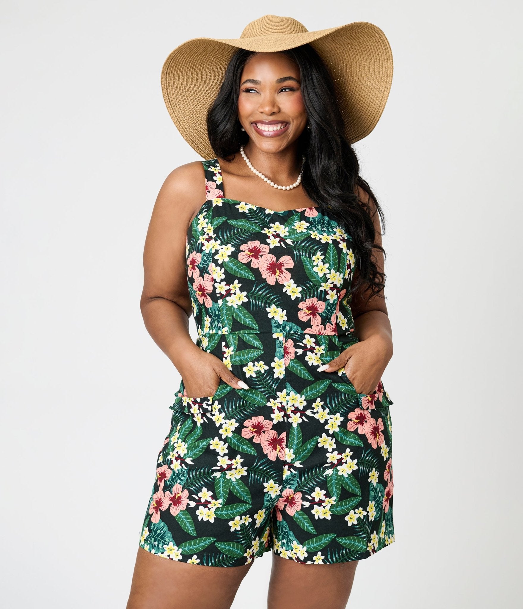 Royal Monk Plus Size Tropical Print Elsie Romper - Unique Vintage - Womens, DRESSES, SWING