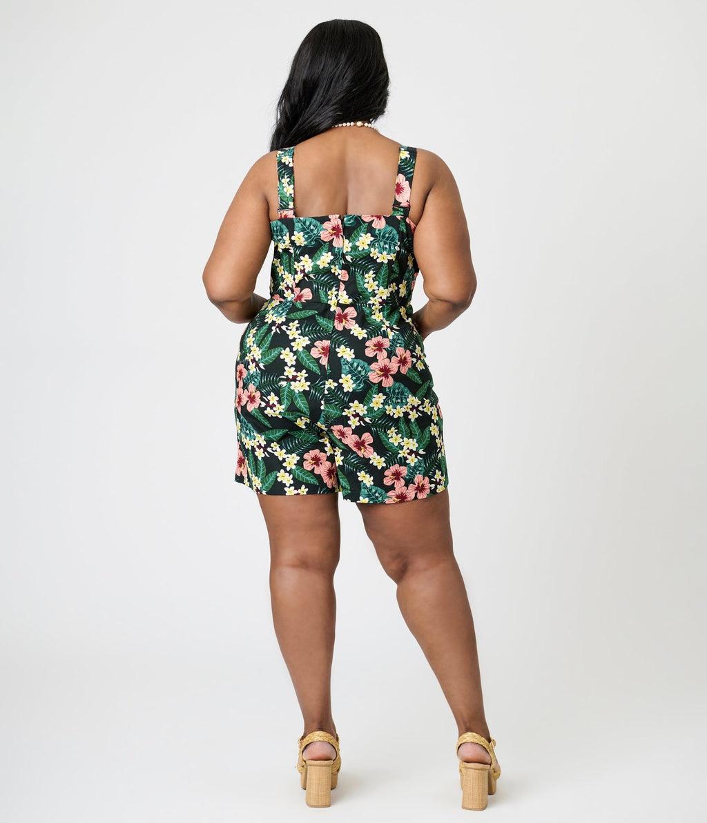 Royal Monk Plus Size Tropical Print Elsie Romper - Unique Vintage - Womens, DRESSES, SWING