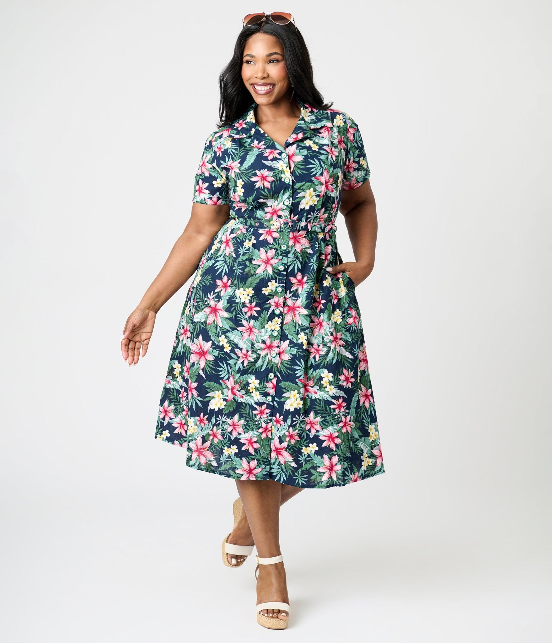 Royal Monk Plus Size Tropical Print Kate Swing Dress - Unique Vintage - Womens, DRESSES, SWING