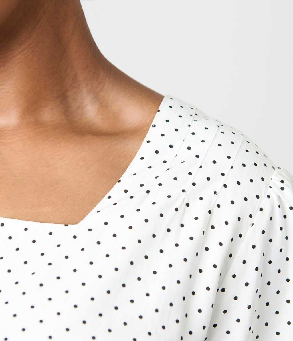 Royal Monk Plus Size White & Black Polka Dot Cherry Danny Sweet Spot Midi Dress - Unique Vintage - Womens, DRESSES, SWING