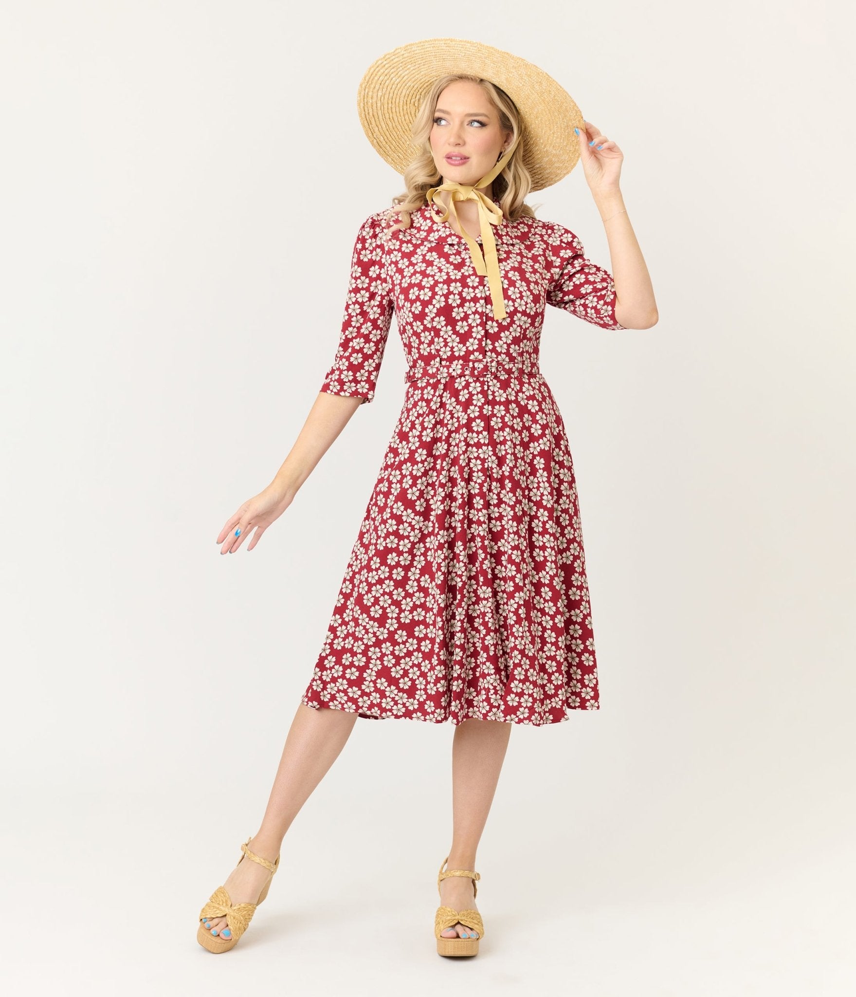 Royal Monk Red Blossom Elodie Midi Dress - Unique Vintage - Womens, DRESSES, MIDI