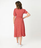 Royal Monk Red Summer Floral Eva Bloom Midi Dress - Unique Vintage - Womens, DRESSES, MIDI