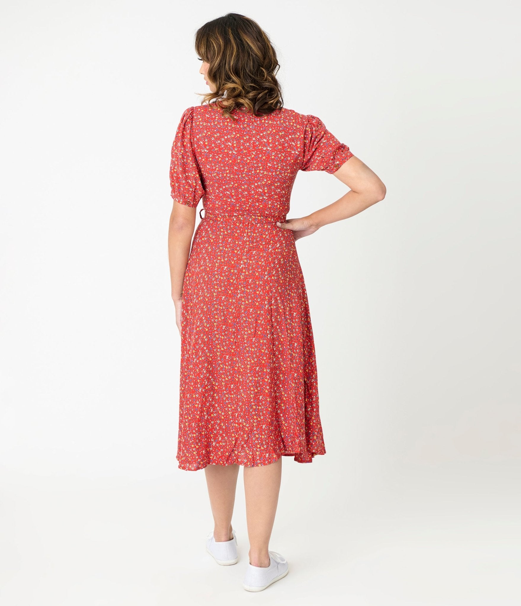 Royal Monk Red Summer Floral Eva Bloom Midi Dress - Unique Vintage - Womens, DRESSES, MIDI