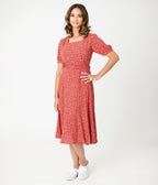 Royal Monk Red Summer Floral Eva Bloom Midi Dress - Unique Vintage - Womens, DRESSES, MIDI