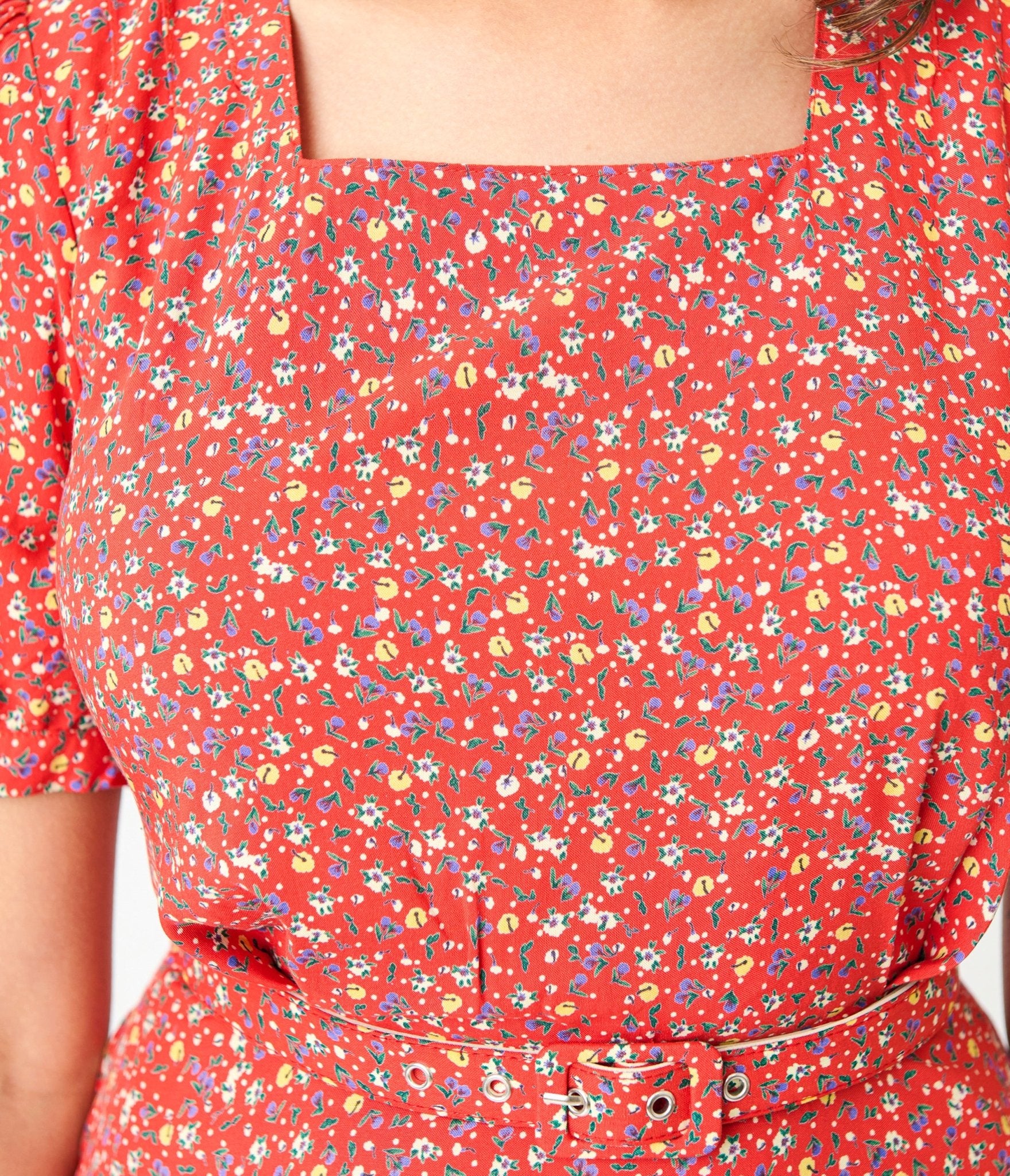 Royal Monk Red Summer Floral Eva Bloom Midi Dress - Unique Vintage - Womens, DRESSES, MIDI